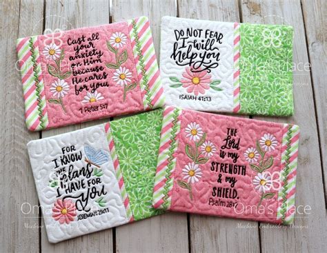 Inspirational Mug Rug Set 4 Omas Place Machine Embroidery Designs