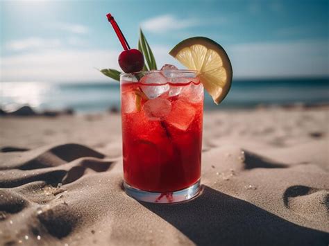 Premium Photo A Refreshing Cherry Cocktail Enjoyed On The Sandy Beach