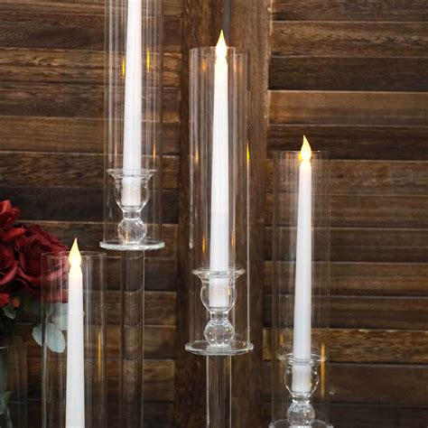 Set Of 4 Clear Glass Taper Candle Holder Tableclothsfactory