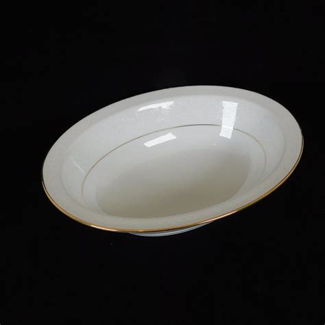 Noritake Guenevere Inch Oval Vegetable Bowl Gold Trim White Etsy