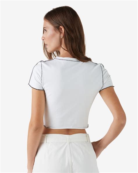 Riachuelo Blusa Cropped Feminina Manga Curta Brilhos Branco Pool By