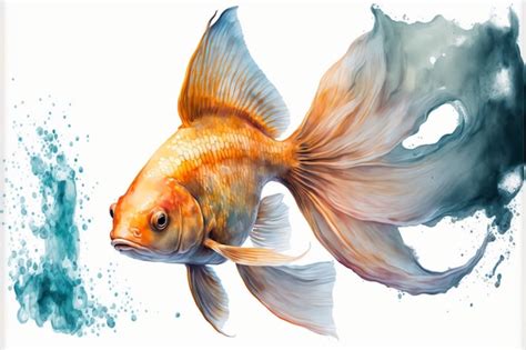 Premium Photo Watercolor Painting Goldfish Vector Illustration