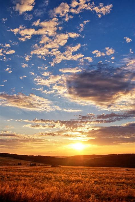 Sunset Over Mountain Meadow Stock Photo Image Of Flare Country 28832358