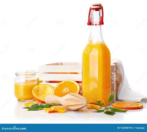 Fresh Orange Juice With Fruit And Green Stock Image Image Of Close