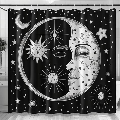 Black And White Celestial Moon Sun Face With Stars Witchy Aesthetic