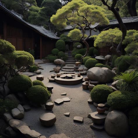 Japanese Garden with Green Plants and Stone Path. Generative Ai Stock ...