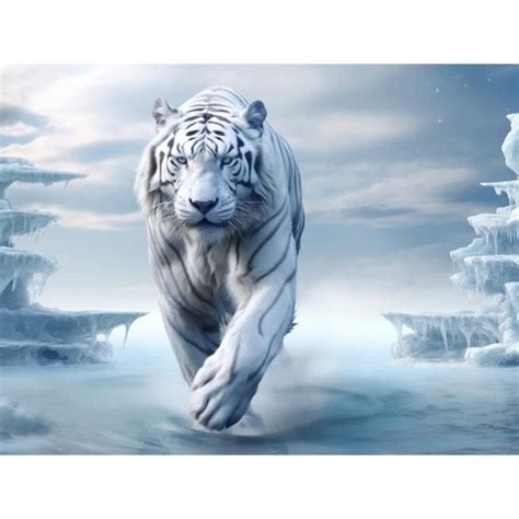 D Diamond Painting Kit Complet Tigre Blanc Sur Montagne Enneig E H