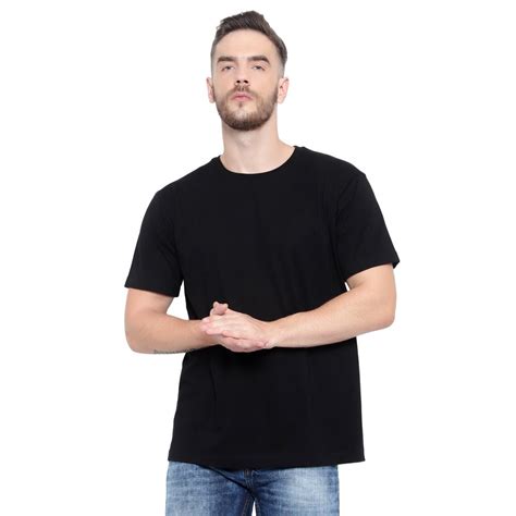 Half Sleeve Plain Mens Black Drop Shoulder Pure Cotton T Shirt Neck