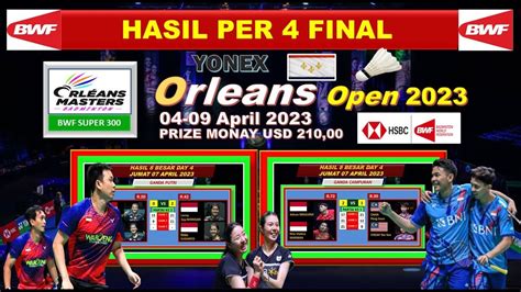 Hasil Orleans Master 2023 Hari Ini Babak 8 Besar ADNAN NITA LANNY