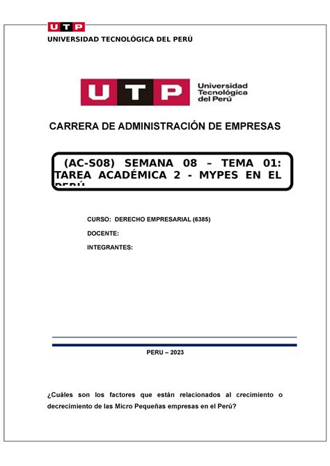 AC S08 Semana 08 Tema 01 Tarea Académica 2 Mypes en el Perú