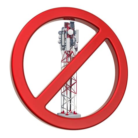 Señal de prohibido con renderizado 3d de torre móvil Foto Premium