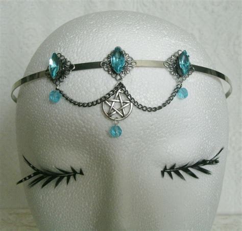 Blue Pentacle Circlet Wiccan Jewelry Pagan Jewelry Wicca Jewelry