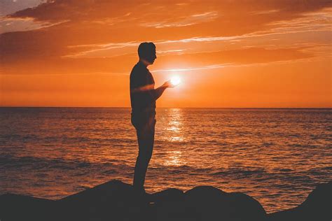 Hd Wallpaper Silhouette Of Man Standing Near Sea Shore Human Person