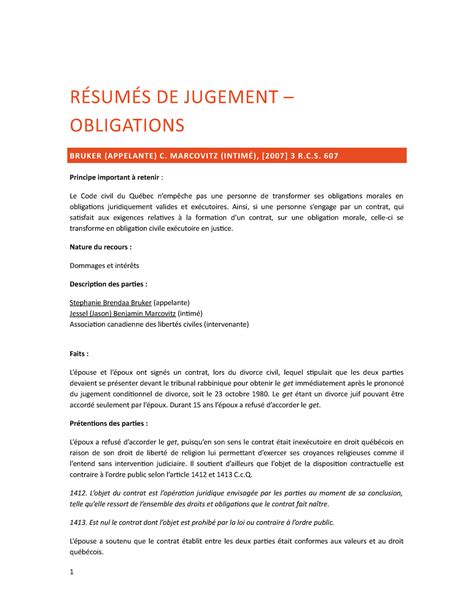 Résumés de jugement DRT 100 RÉSUMÉS DE JUGEMENT OBLIGATIONS BRUKER