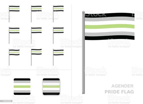 Agender Pride Flag Waving Animation App Icon Vector Stock Illustration