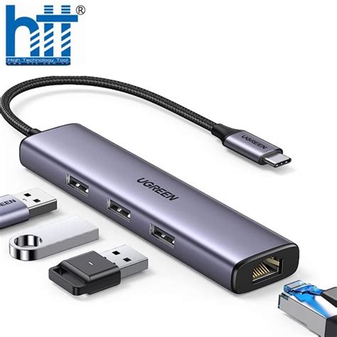 Hub chia USB Type C to 3 cổng USB 3 0 Type A kèm Lan Gigabit Ugreen 60600