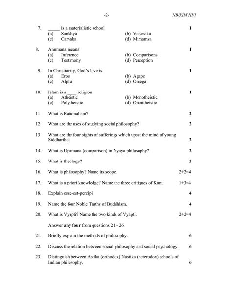 Nagaland Board Class Philosophy Question Paper Indcareer Docs