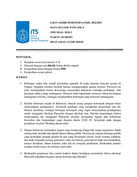 Ujian Akhir Semester Pancasila UJIAN AKHIR SEMESTER GANJIL 2022 MATA