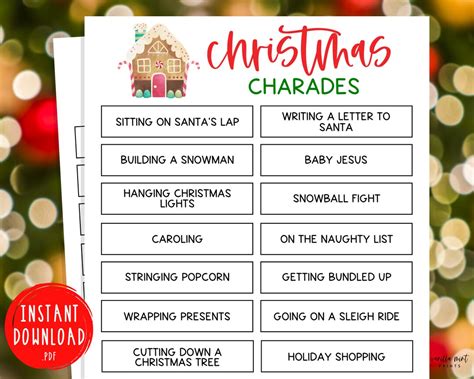 Christmas Charades Game Xmas Charades Games Fun Christmas Game Holiday ...