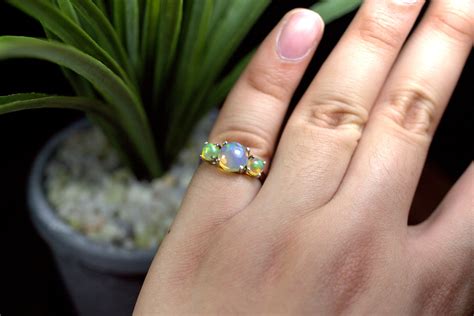 Genuine Opal Promise Ring For Her Fiery Opal Three Stone Etsy