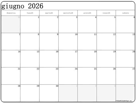 Giugno Calendario Gratis Italiano Calendario Giugno