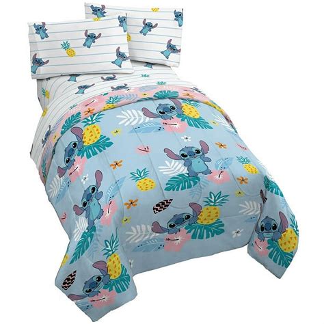 Disney Lilo And Stitch Pastel Blue 5 Piece Queen Bed Set Wtote Bag