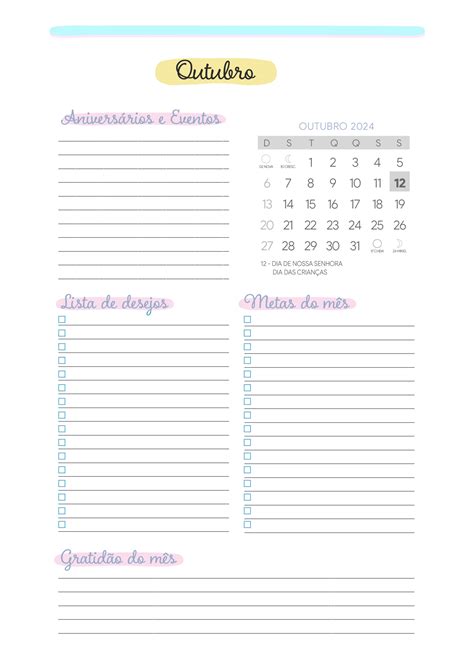 Agenda Outubro Planner Colorido Fazendo A Nossa Festa