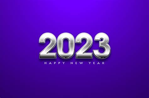 Feliz año nuevo 2023 con números plateados sobre fondo morado Vector