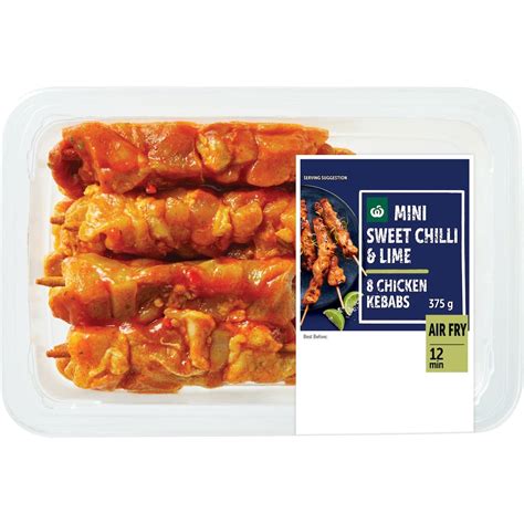 Woolworths 8 Mini Chicken Kebabs Sweet Chilli And Lime 375g Bunch