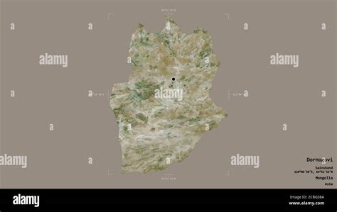 Area of Dornogovi, province of Mongolia, isolated on a solid background in a georeferenced ...