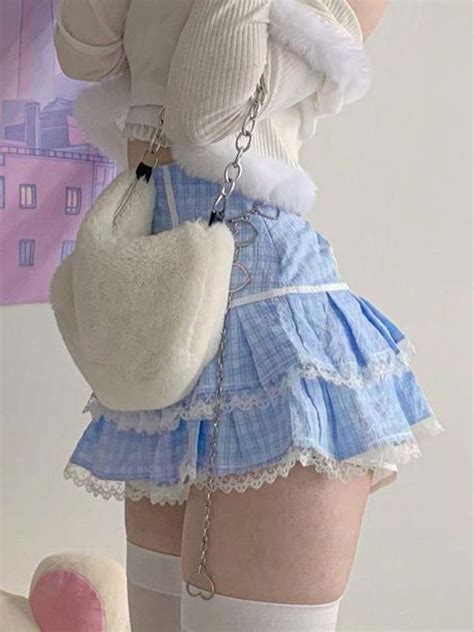 Lace Paneled Checkered Tiered Mini Skirt Cute Outfits Really Cute