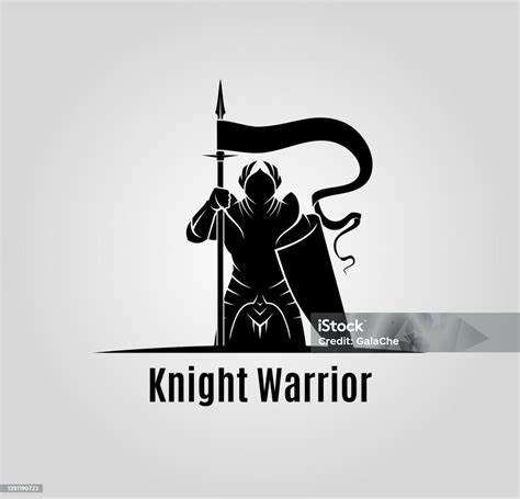 Knight Silhouette Warrior With Shield And Spear Vector Silhouette Stock