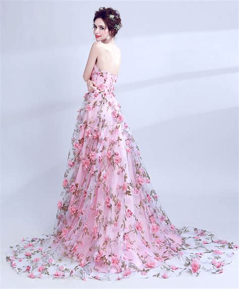 Pink Tulle 3d Flowers Long Prom Dress Pink Long Graduation Dresses Shopluu