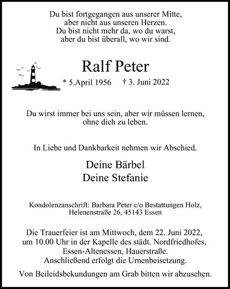 Traueranzeigen Von Ralf Peter Trauer In Nrw De