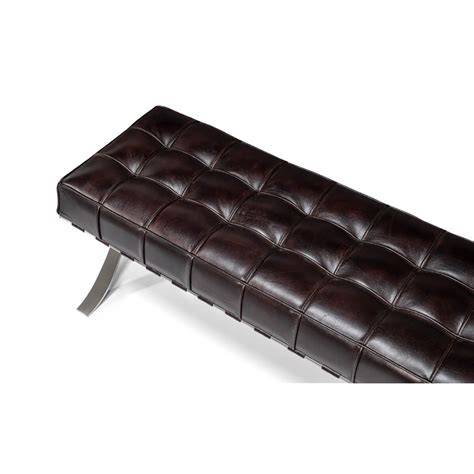 Brown Mid Century Modern Leather Bench - English Georgian America