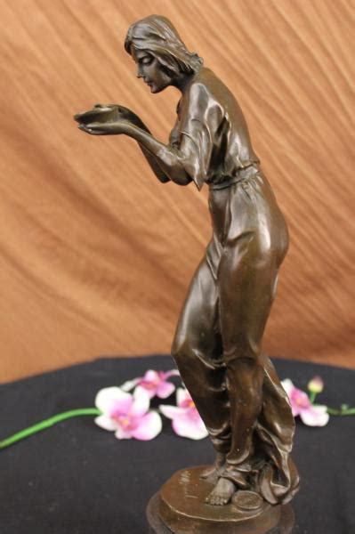 Genuine Bronze Metal Statue Stone Base Greek Woman Girl Water Jug Vase Sculpture Ebay