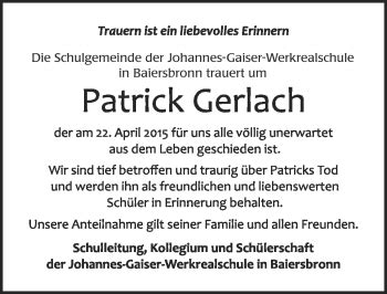 Traueranzeigen von Patrick Gerlach Schwarzwälder Bote Trauer