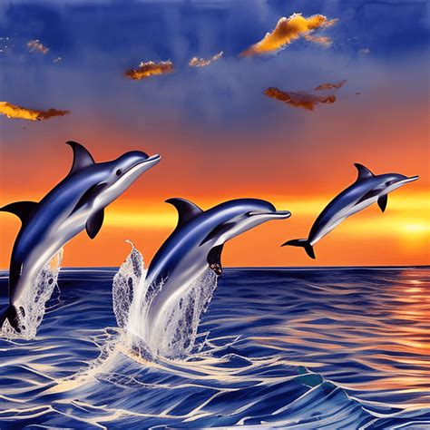 3 Dolphins Jumping at Sunset · Creative Fabrica