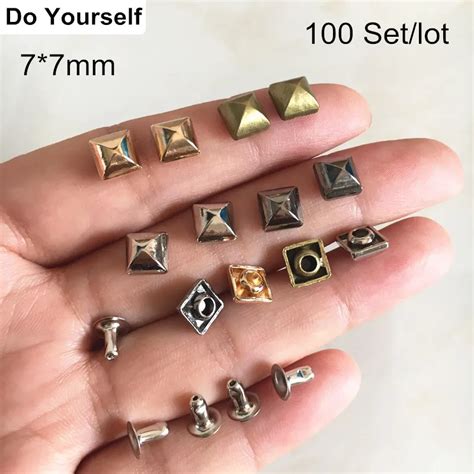 100 Set Plump Square Pyramid Rivet Studs 7 7mm DIY Rivet For Garments