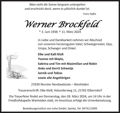 Werner Brockfeld Gedenken Nordsee Zeitung