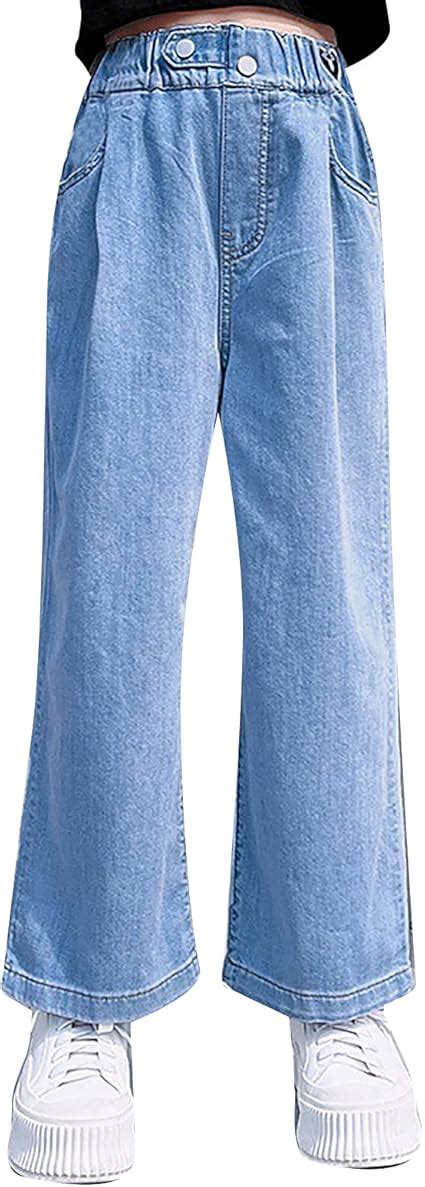 Aiihoo Pantalon Denim Fille Enfant Jean Large Taille Elastique Jean