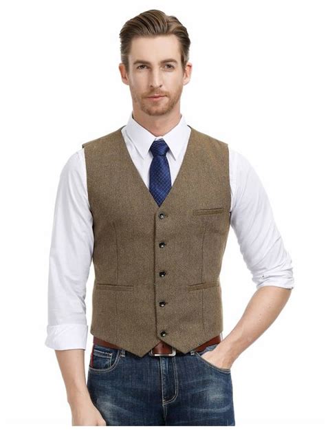 Buy PJ PAUL JONES British Style Wool Tweed Suit Vest Mens Slim Fit