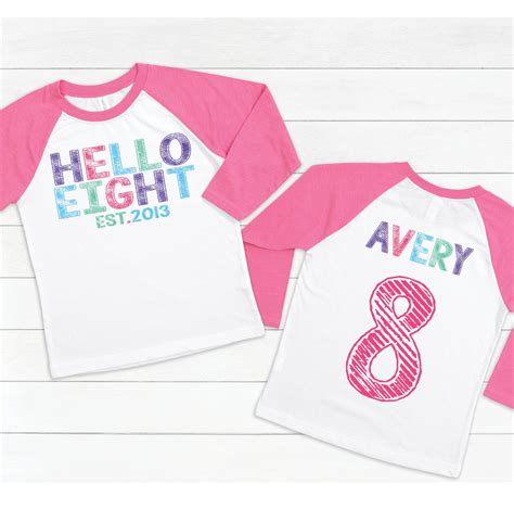 Hello Eight Girl 8th Birthday Shirt Eighth Birthday Shirt Etsy