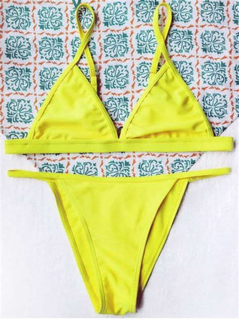 22 OFF 2021 Tiny Unlined String Bikini Swimwear In YELLOW ZAFUL