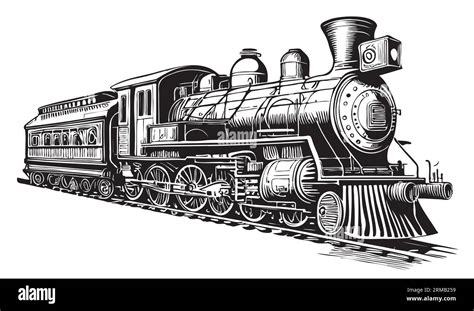 Retro Steam Train Hand Drawn Sketch Passenger Trans Illustration Stock