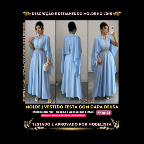 Molde De Capa Para Vestido De Festa - Vestido Festa com Capa Deusa – Molde em PDF do PP ao G5 para Costurar e ...