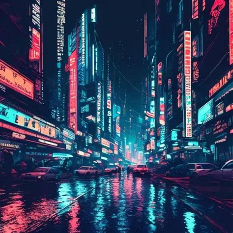 Cyberpunk Blade Runner Neon City In The Rain At Night