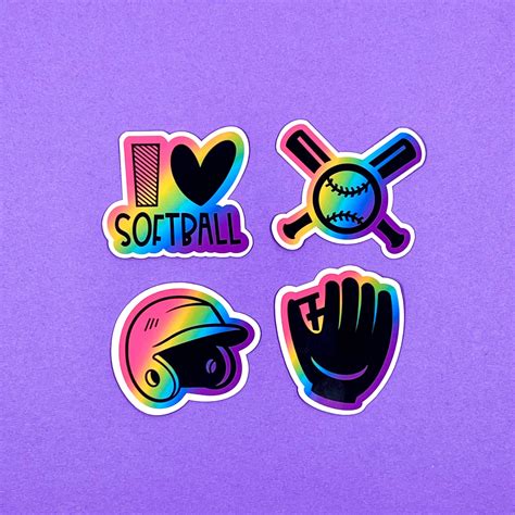 I Love Softball Sticker Pack Softball Player Bats And Ball Etsy