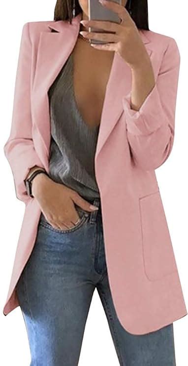 Minetom Damen Elegant Langarm Blazer Sakko Einfarbig Slim Fit Revers