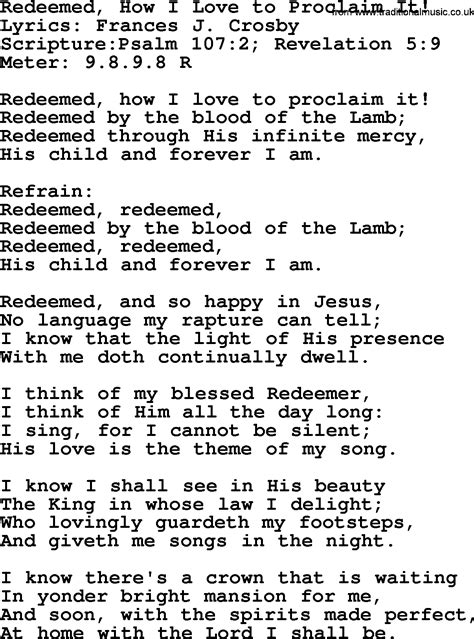 Good Old Hymns Redeemed How I Love To Proclaim It Lyrics